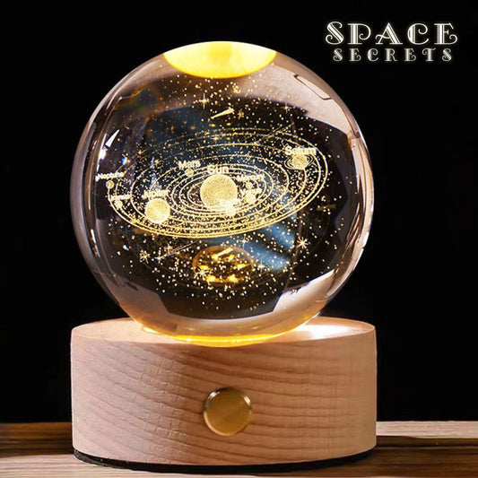 Wireless 3D Crystal Ball Night Light, Galaxy Space Globe, Dimmable Bedside Lamp, Rechargeable Wireless Wooden Base, Custom Birthday Gifts